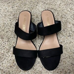 Allegra K women's size 8.5 dual straps block heel slide sandals black classic